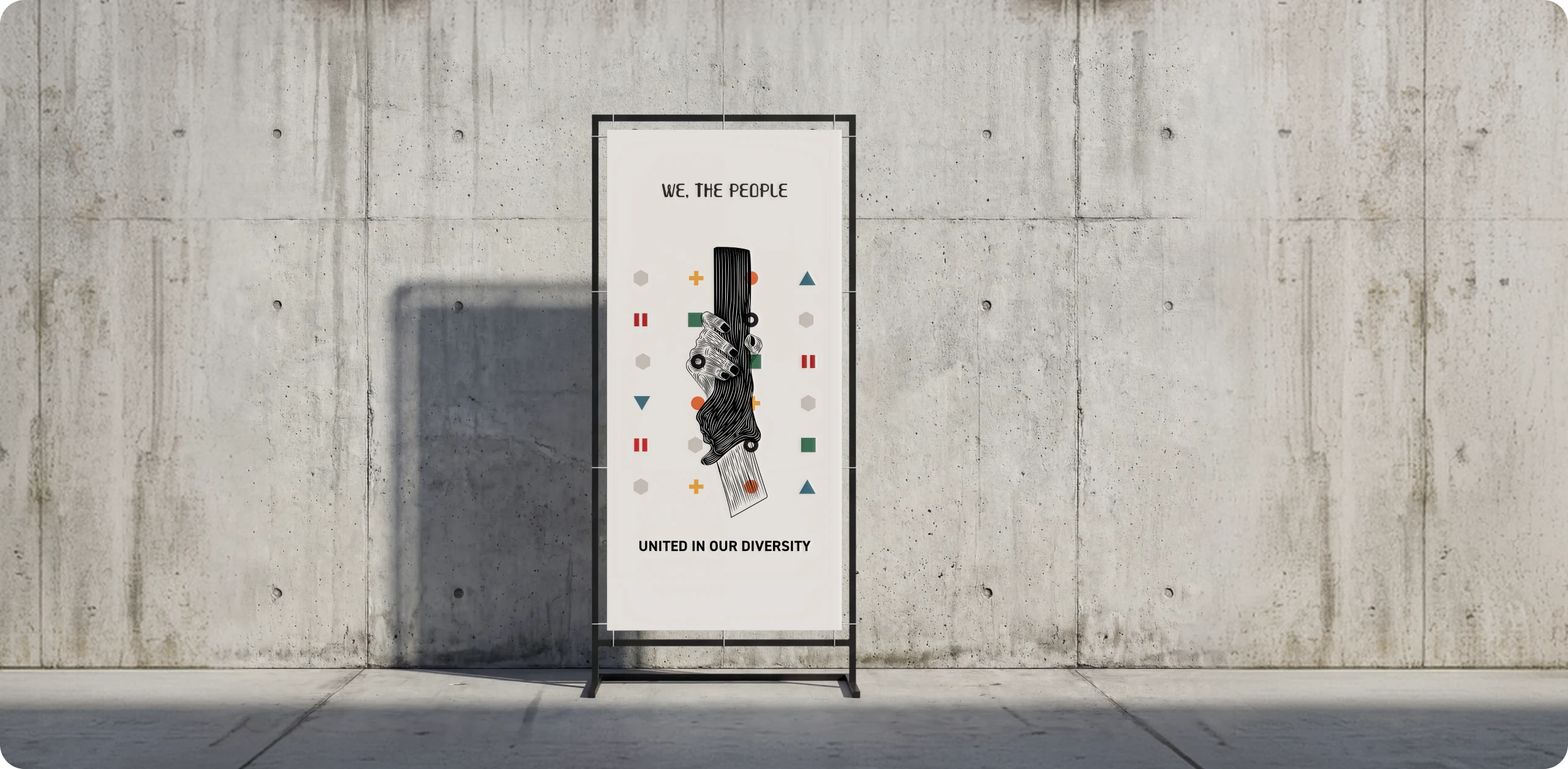 Our Constitution exhibition poster in a public setting.